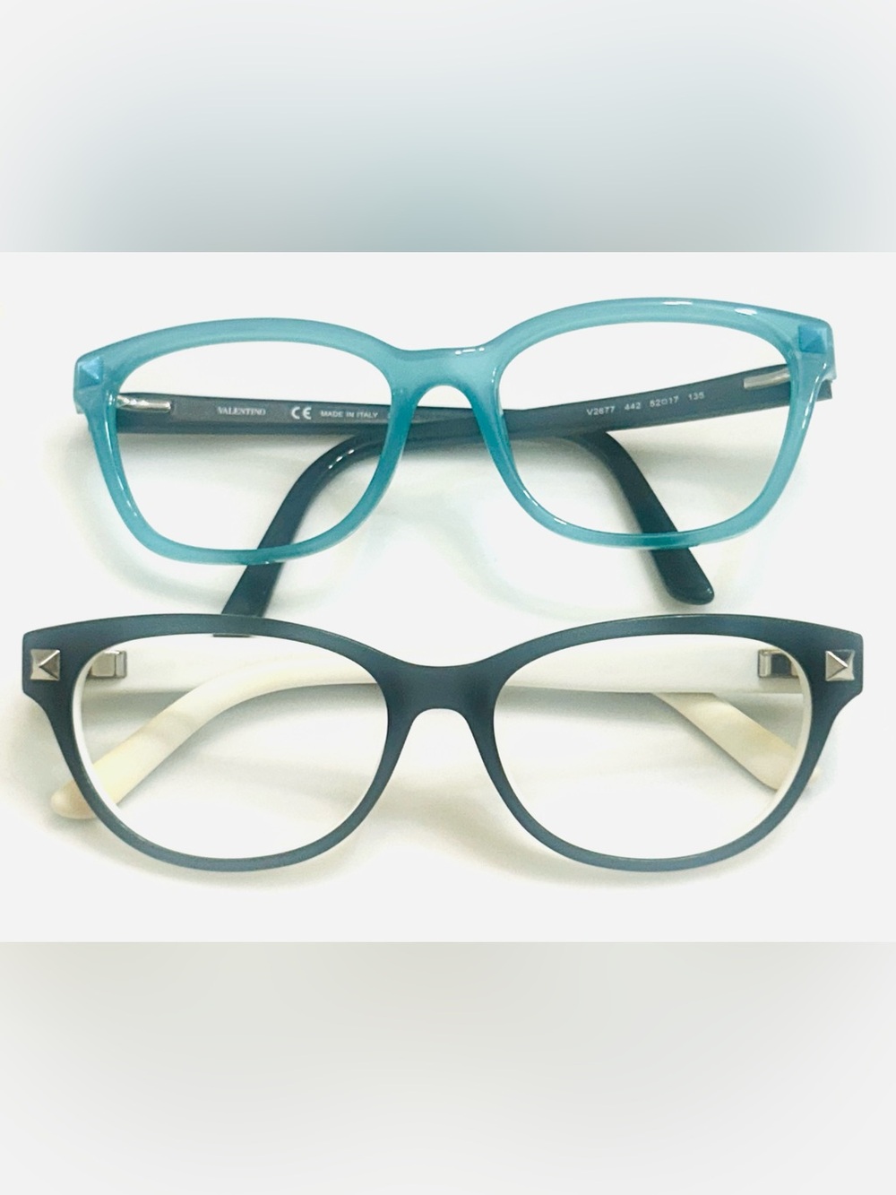 Valentino w/ studs two-Pair Eyeglasses Frame ONLY in Teal and Black/cream